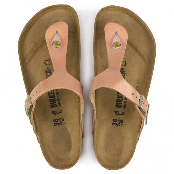 Birkenstock Gizeh Thong Sandals Nubuck Leather Buckle Metallic Sea Copper M6 W7 - Picture 1 of 8